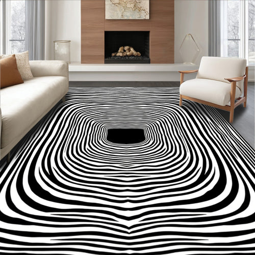 Abstract Black White Tunnel Rug