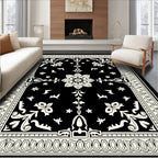 Black White Floral Mandala Pattern Rug