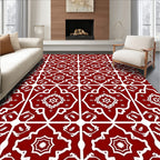 Classic Red White Geometric Tiles Rug