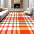 Bold Orange White Checkered Pattern Rug