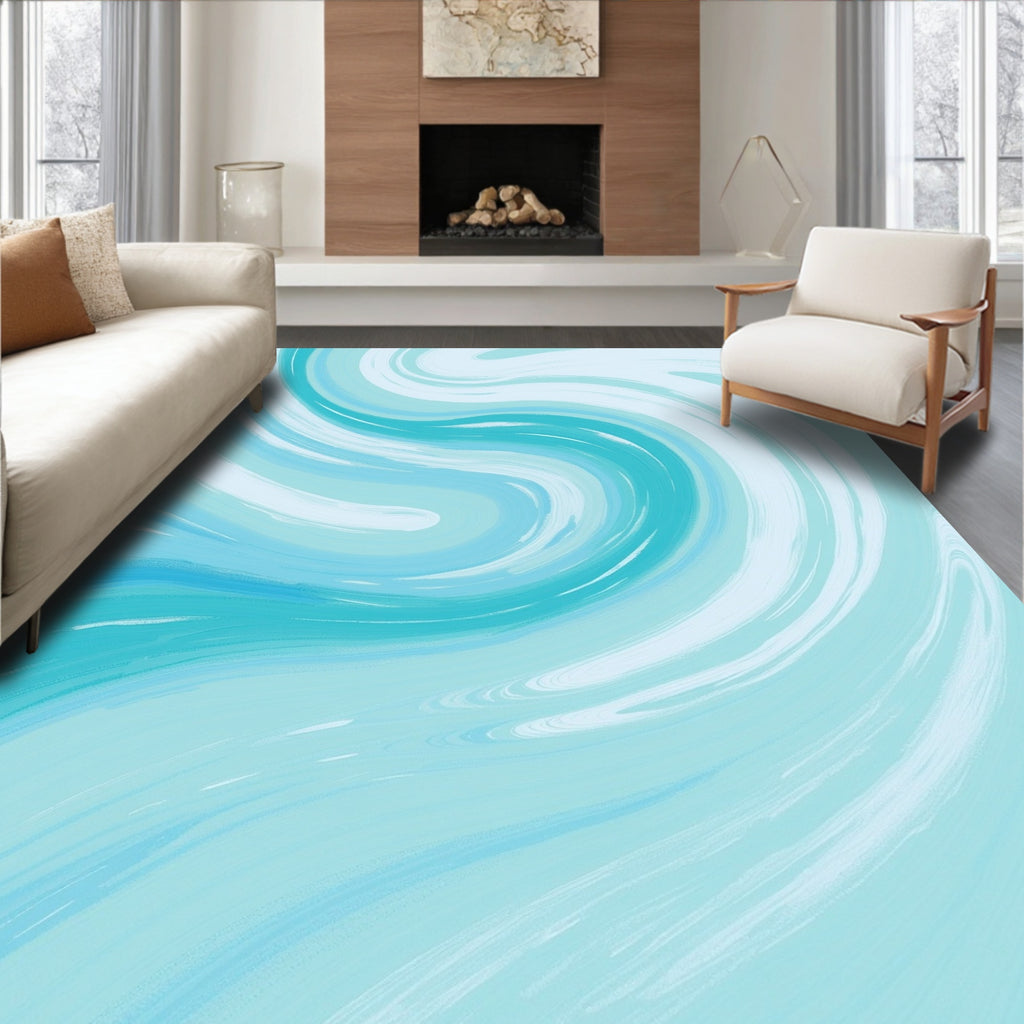 Abstract Aqua Swirl Pattern Rug
