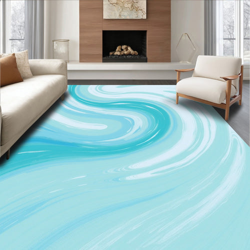Abstract Aqua Swirl Pattern Rug