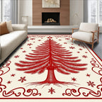 Traditional Red Christmas Tree Snowflake Rug