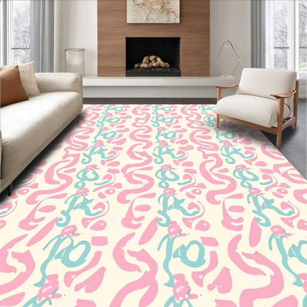Playful Pink Teal Brushstroke Pattern Rug