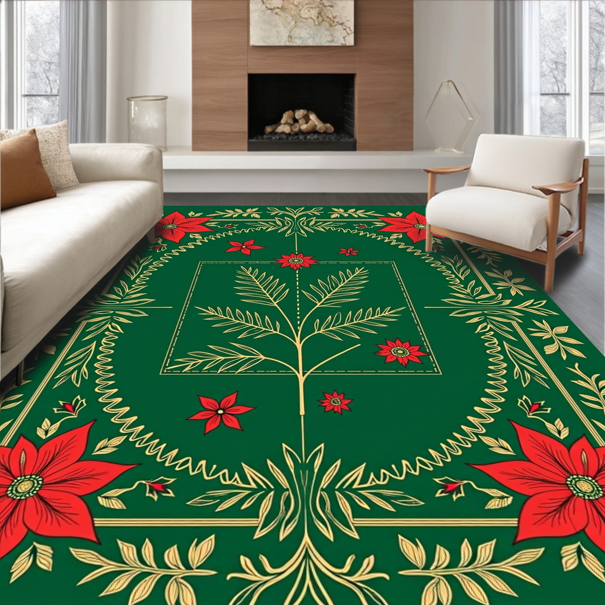 Poinsettia Floral Garden Art Rug