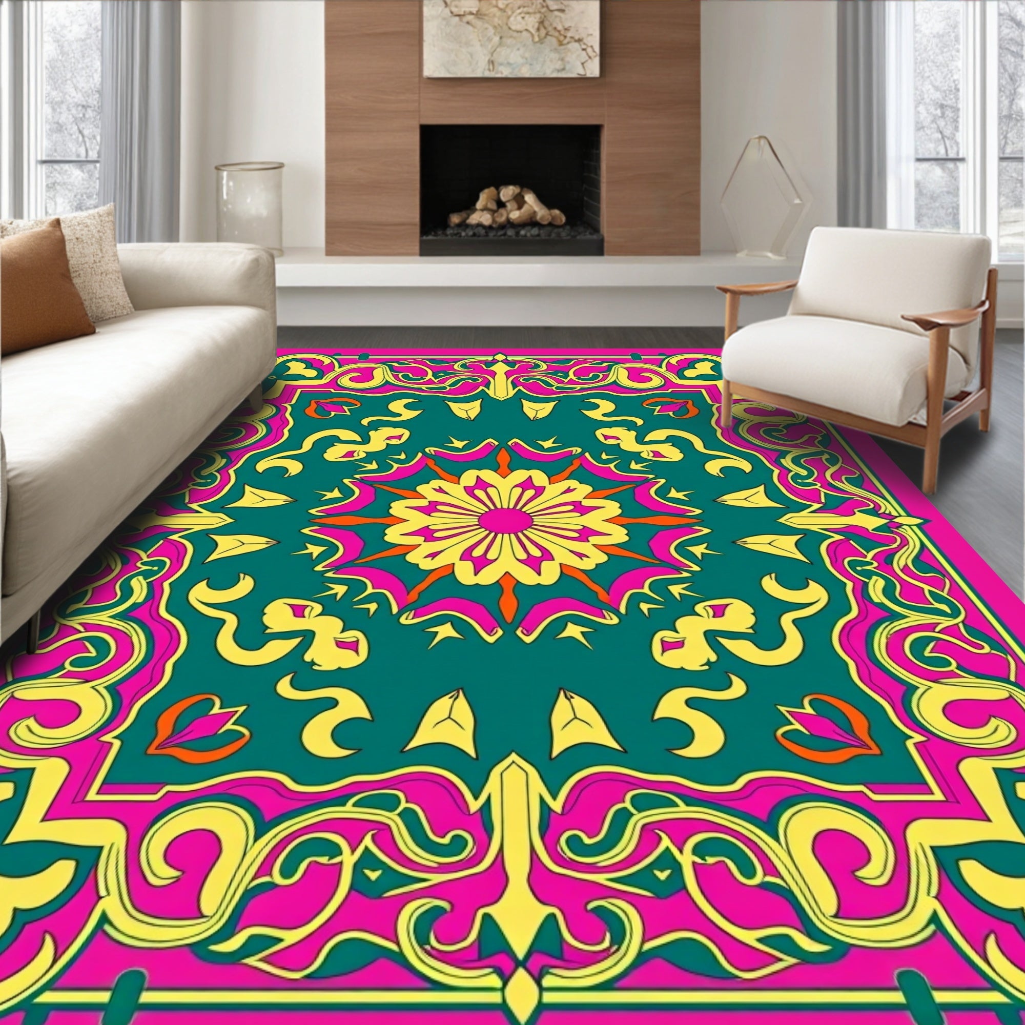 Vibrant Floral Medallion Graphic Design Rug