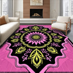 Bold Pink Yellow Sunburst Mandala Rug