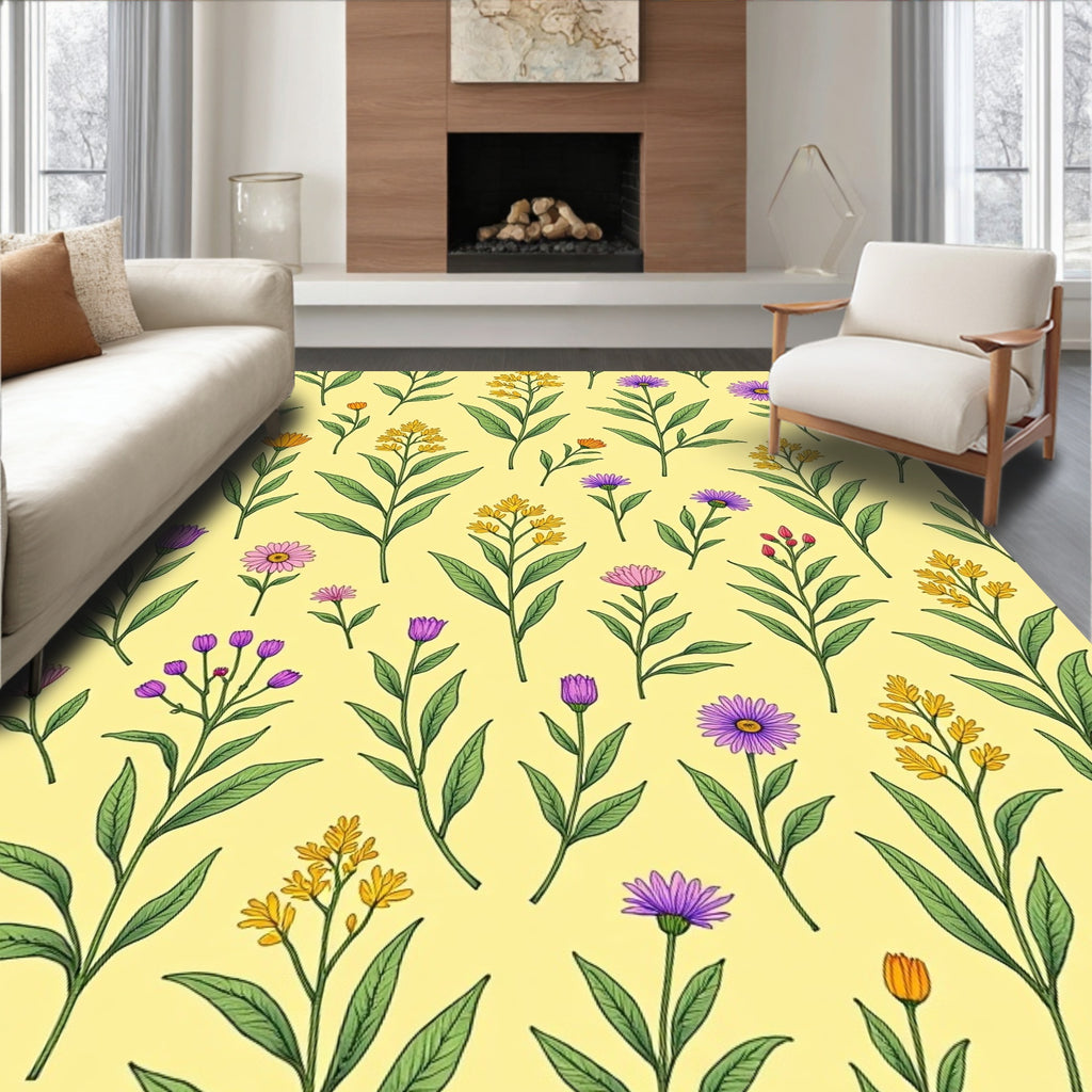 Delicate Floral Branch Pattern Design Rug