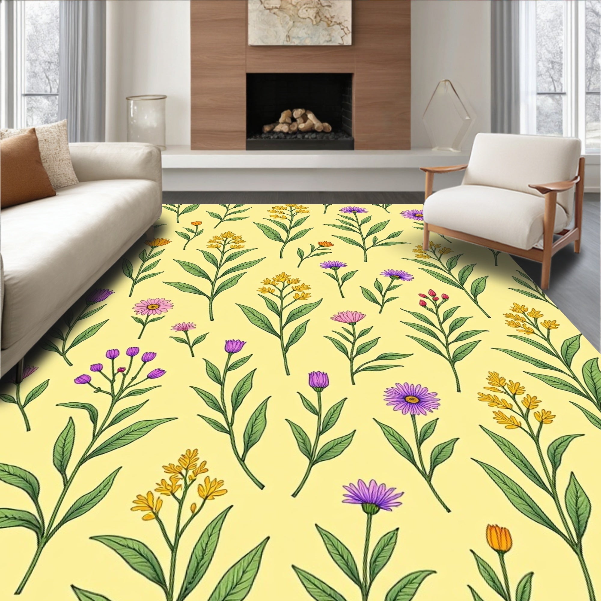 Delicate Floral Branch Pattern Design Rug