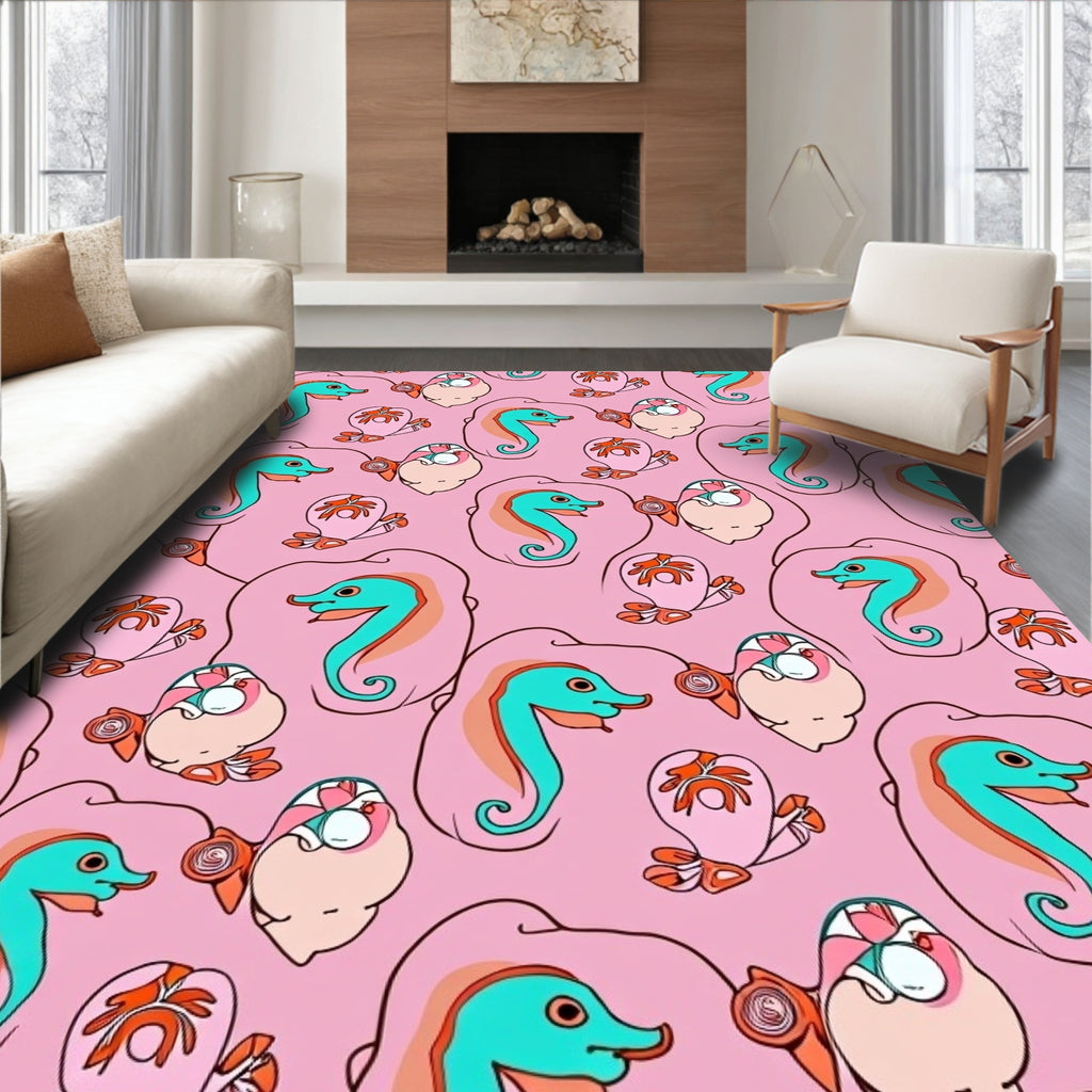 Playful Seahorse Fish Pattern Rug