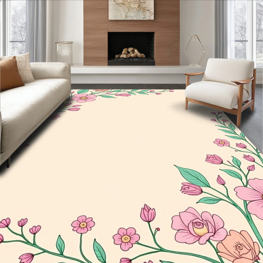 Pastel Pink Floral Vine Pattern Rug