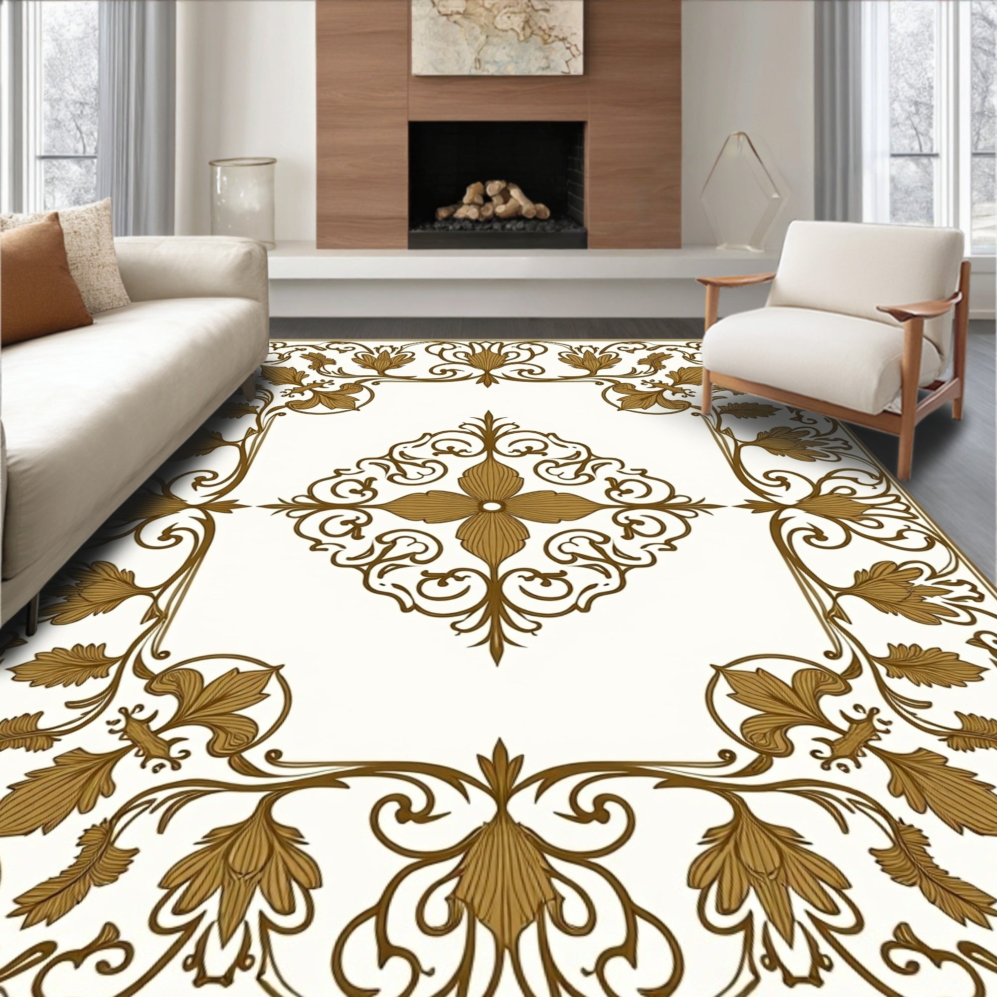 Elegant Floral Swirl Pattern Rug