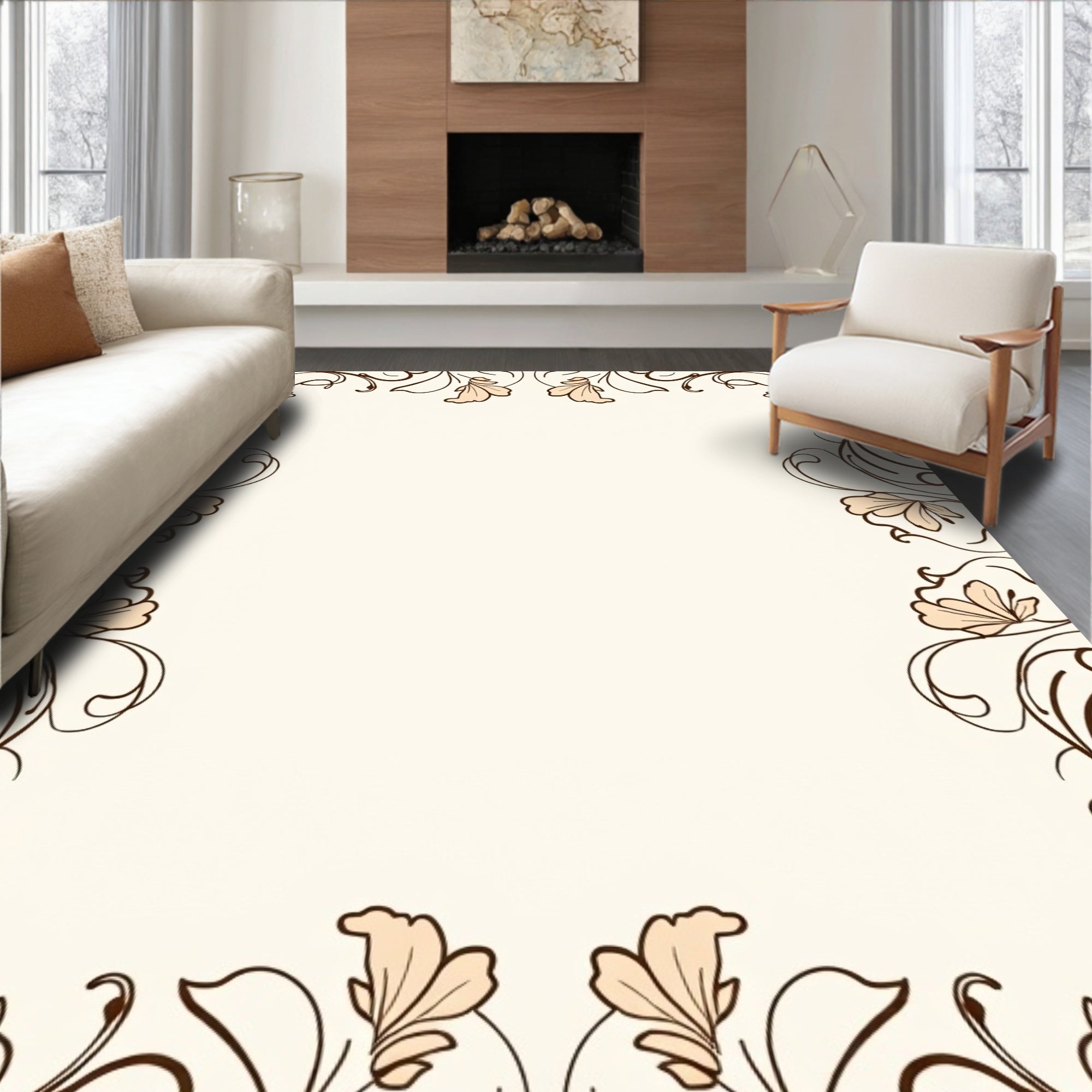 Elegant Floral Scroll Border Design Rug