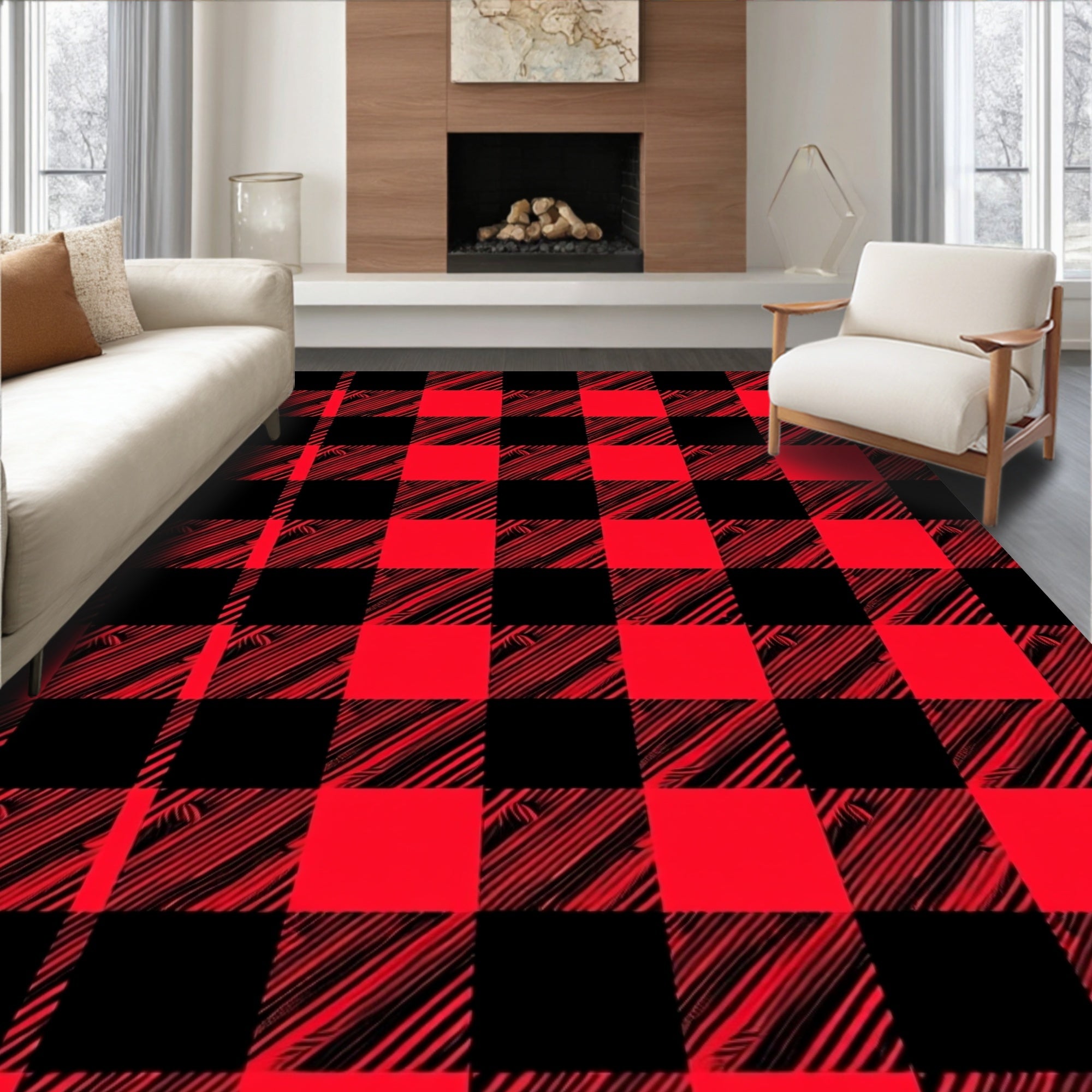 Red Black Buffalo Plaid Design Rug