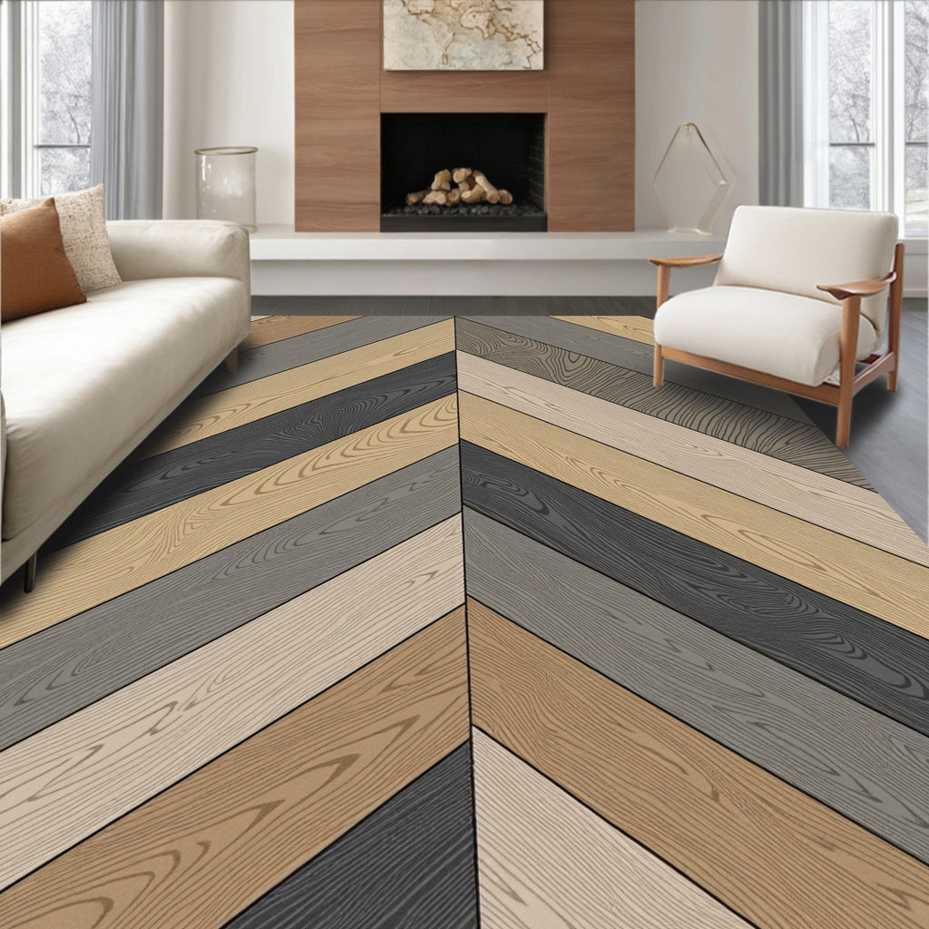 Herringbone Wood Grain Pattern Rug