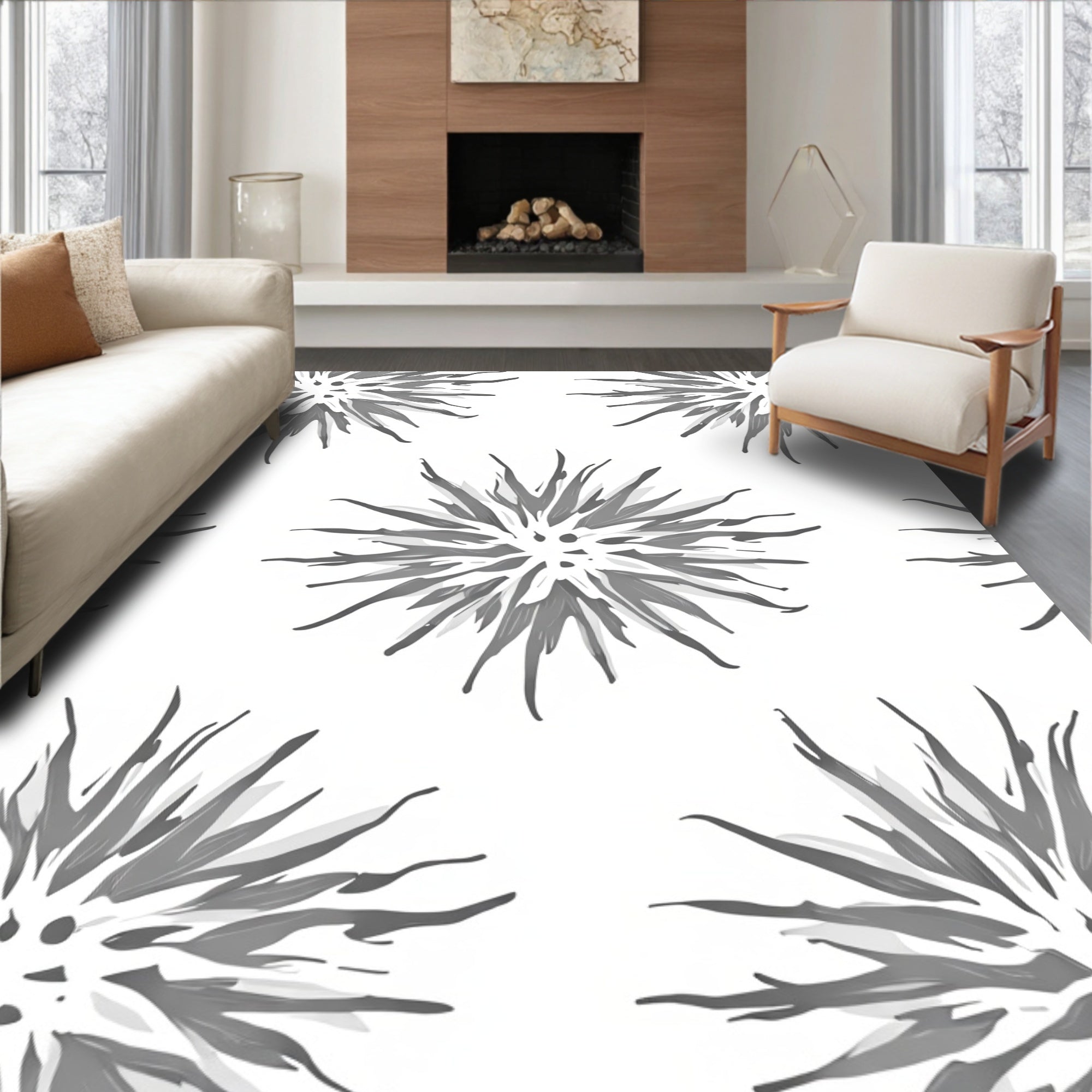 Gray Starburst Pattern Graphic Rug