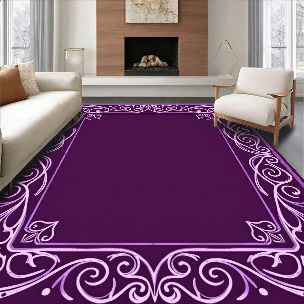 Elegant Purple Floral Scrollwork Rug