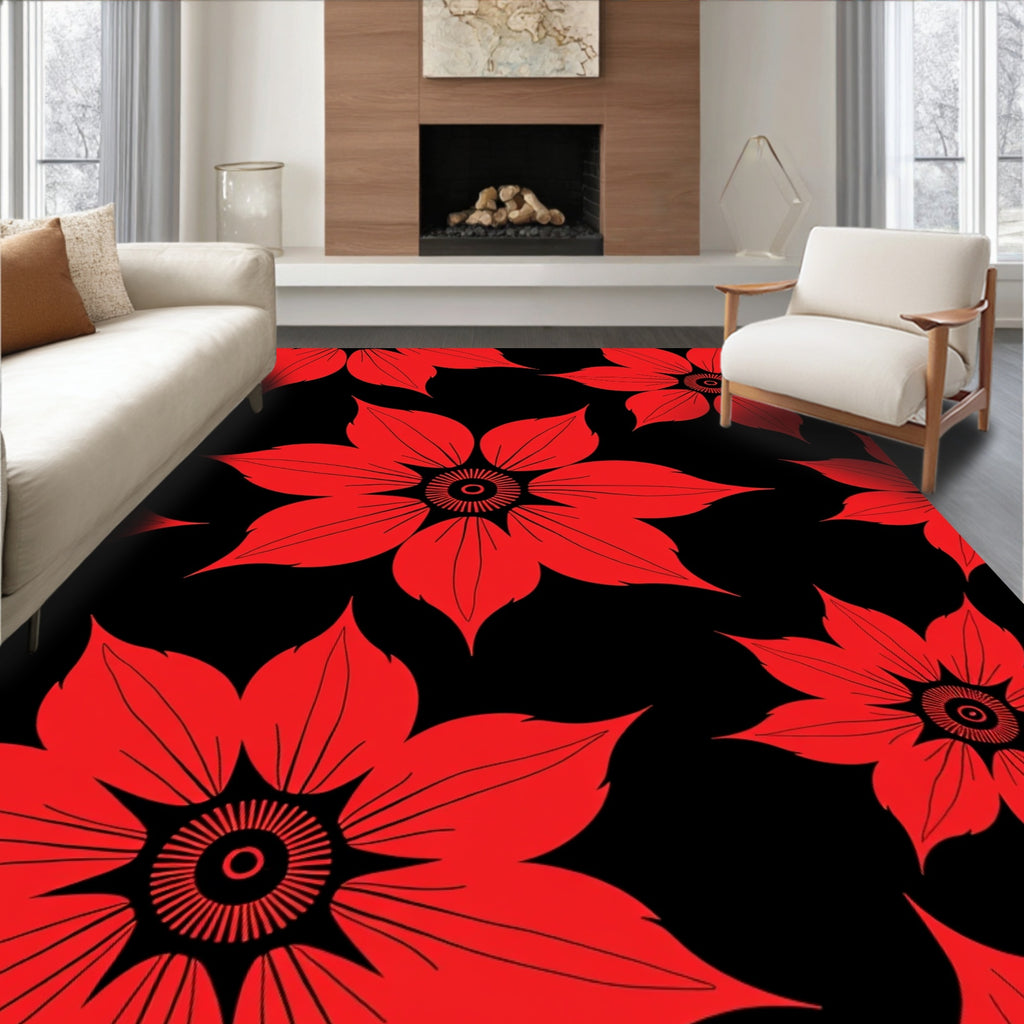 Bold Red Floral Patterned Rug