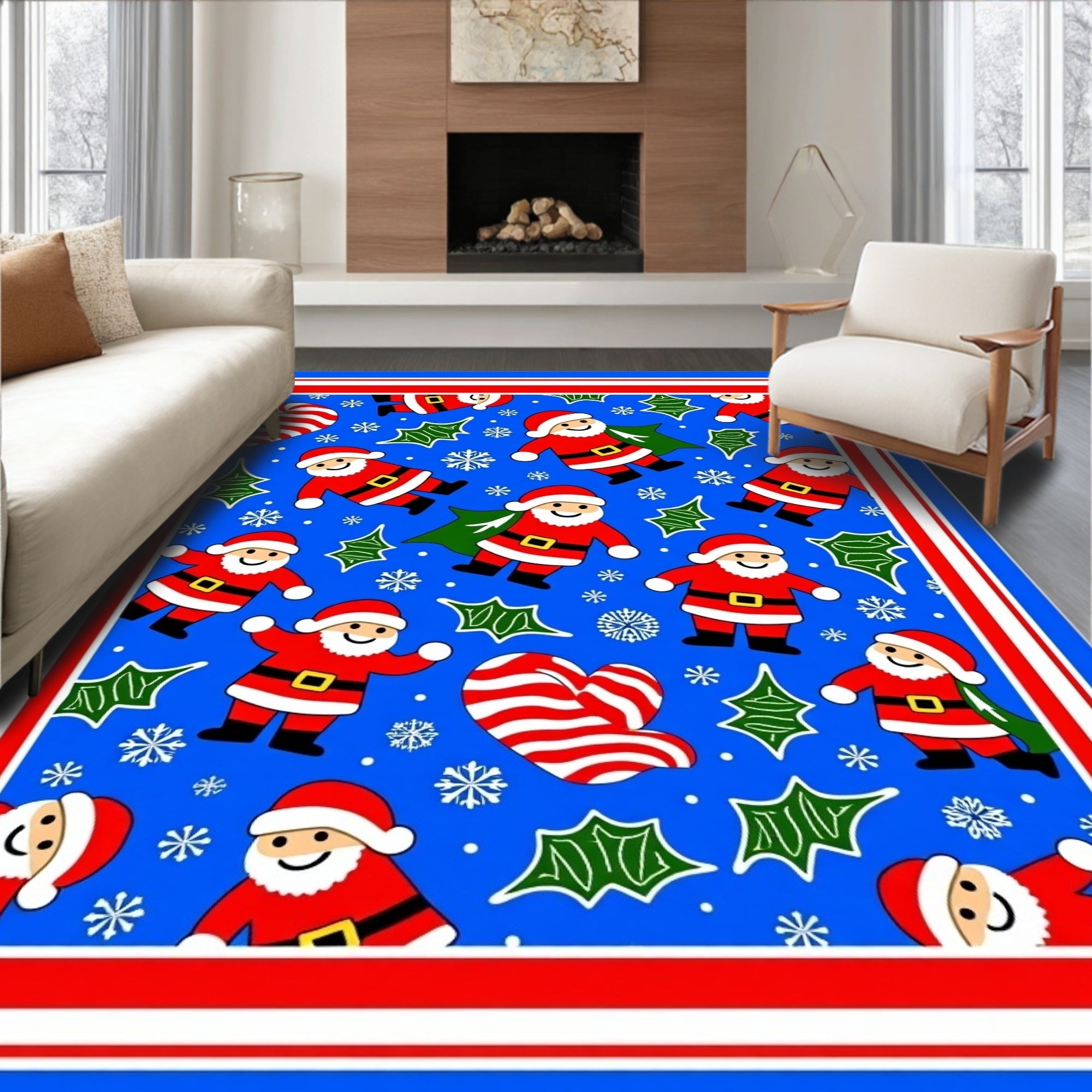 Jolly Santa Claus Candy Cane Holiday Rug