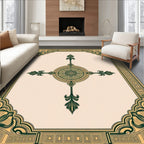Ornate Dark Green Golden Medallion Frame Rug