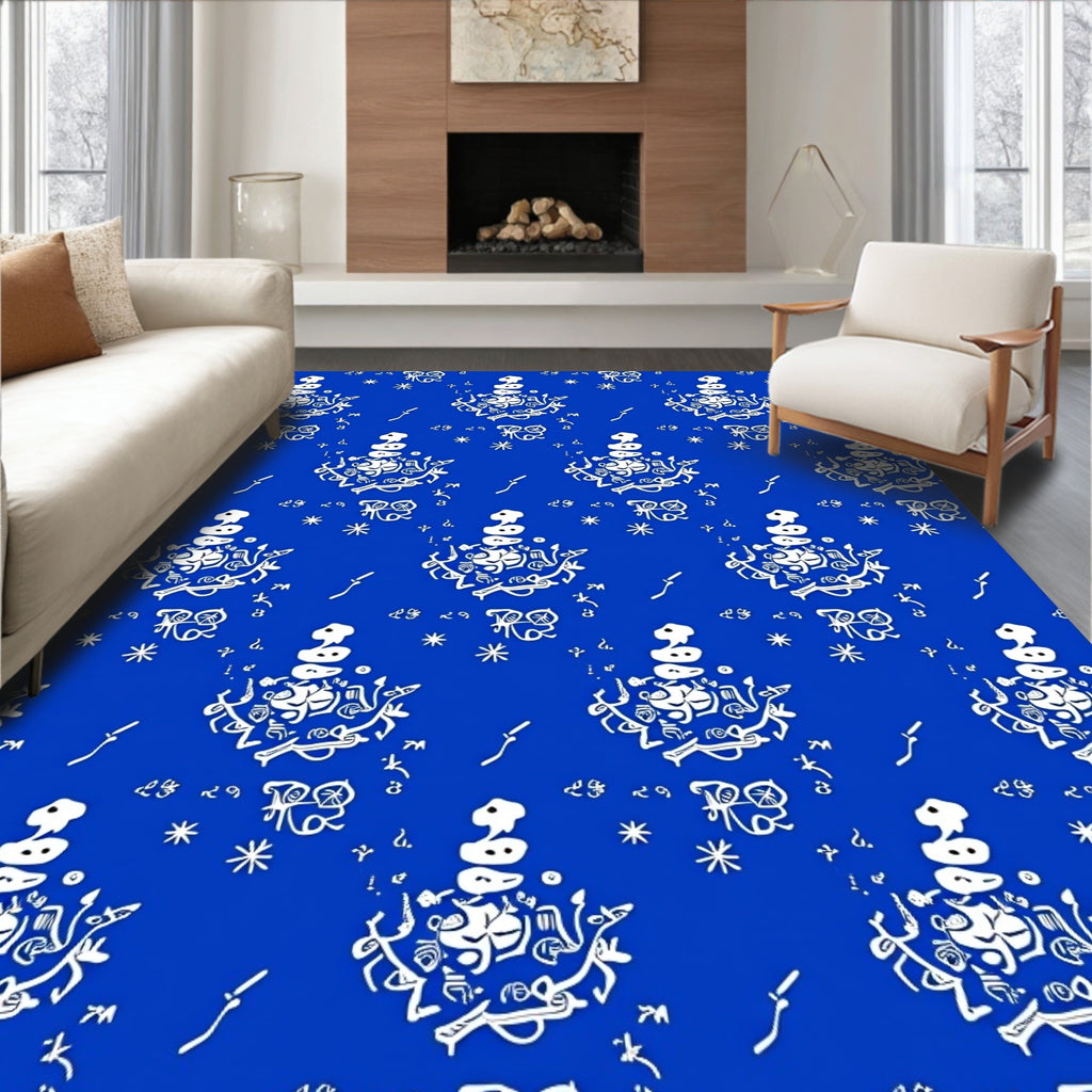 White Abstract Calligraphy Pattern Rug