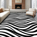 Abstract Black White Wave Pattern Rug