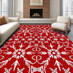 Red White Classic Floral Snowflake Design Rug
