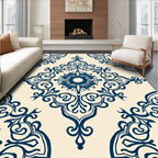 Ornate Blue Floral Damask Pattern Rug