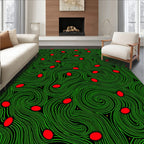 Green Swirl Pattern with Red Dots Rug