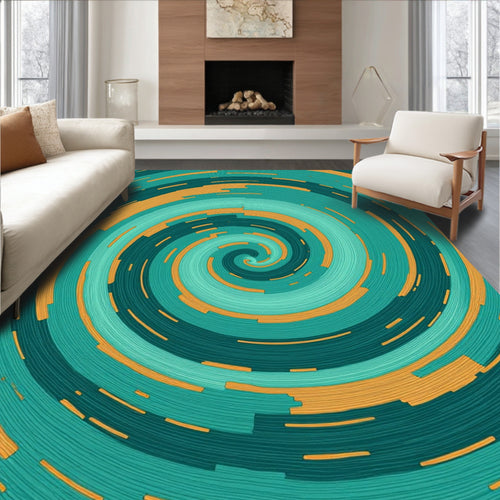 Aqua Orange Swirl Pattern Design Rug