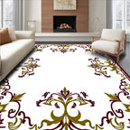Plum Gold Leaf Scrollwork Frame Rug