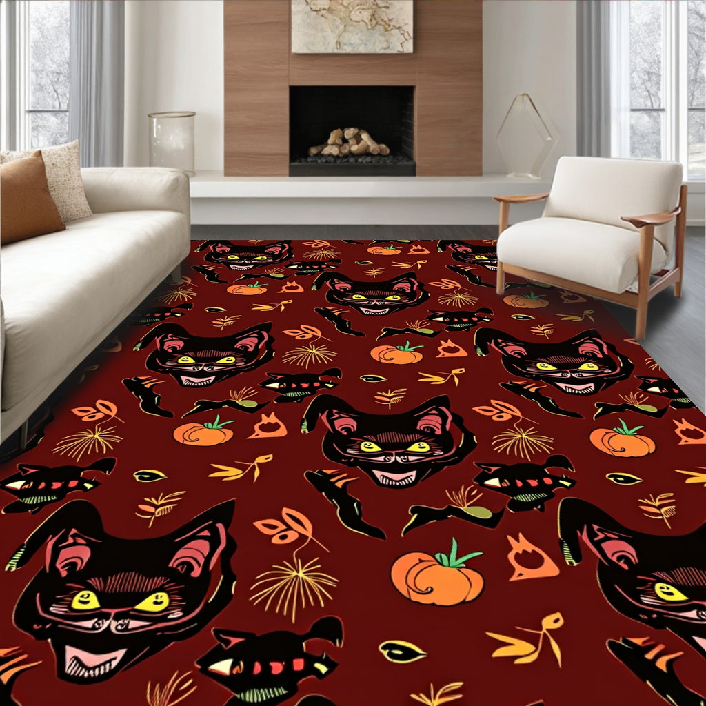 Scary Black Cat Pumpkin Pattern Rug