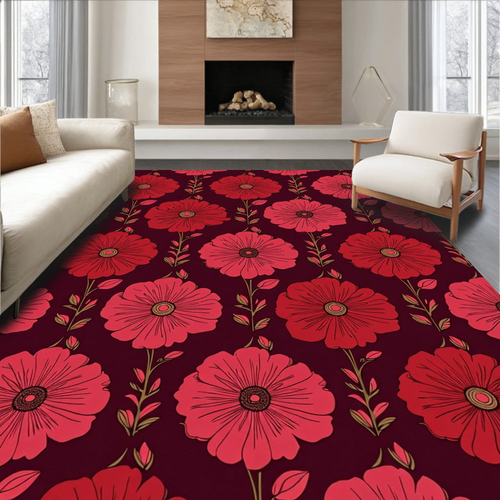 Red Floral Patterned Vintage Design Rug
