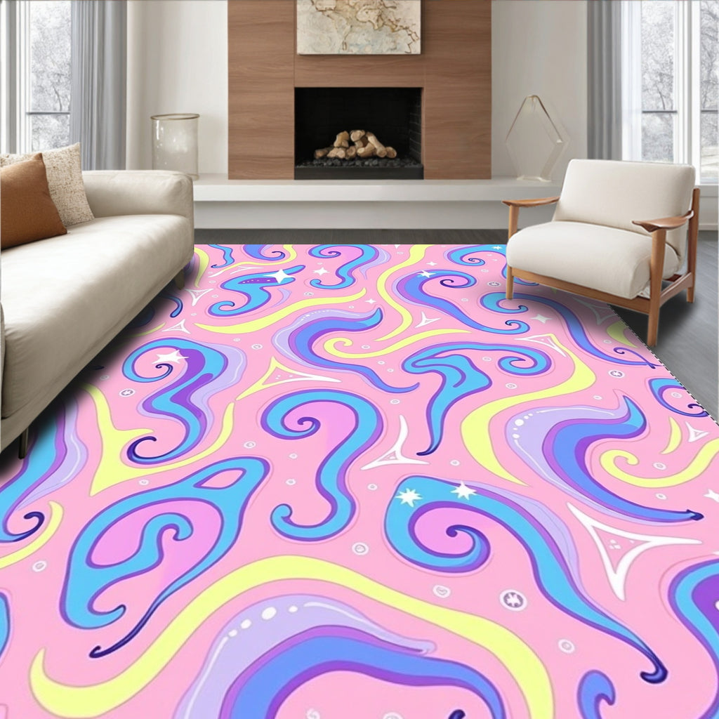 Whimsical Swirls Pink Blue Pattern Rug