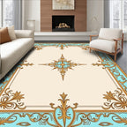 Ornate Aqua Gold Medallion Design Rug