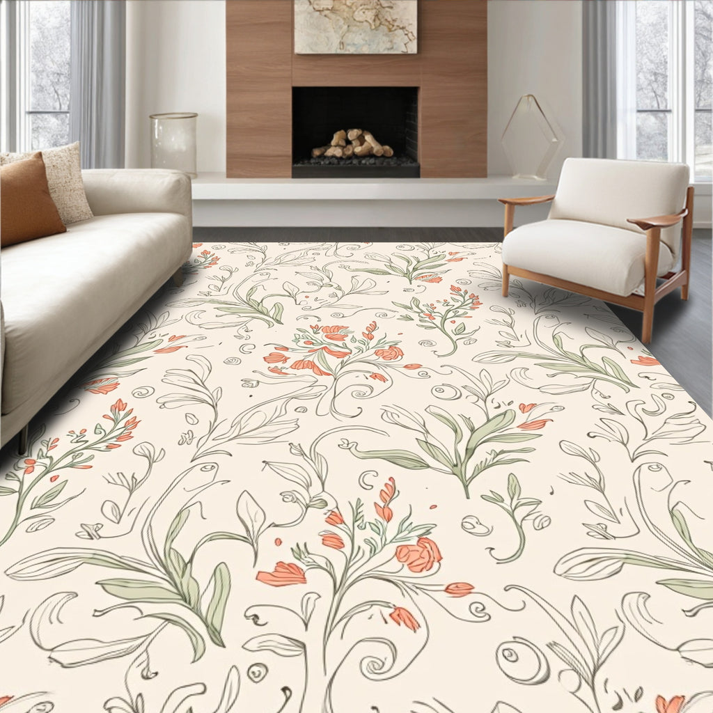 Botanical Vine Sketch Design Rug