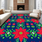 Red Green Floral Patterned Medallion Rug