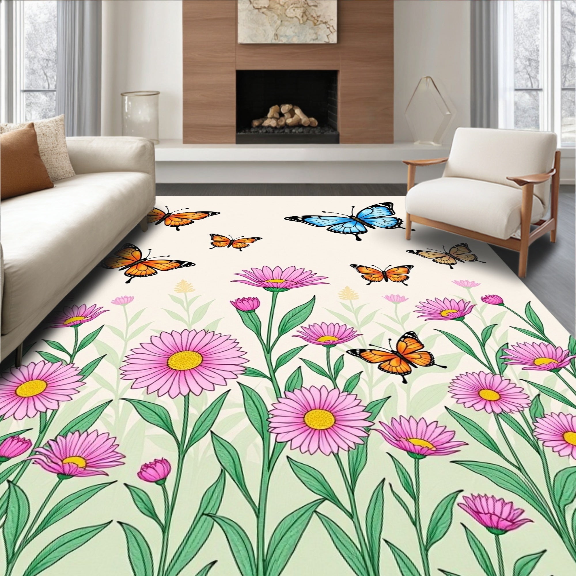 Butterflies Floral Garden Delight Design Rug