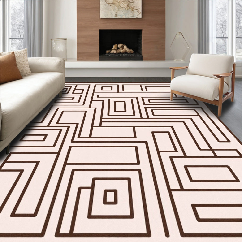 Geometric Maze Brown Beige Rug