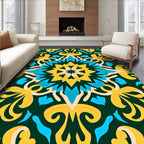 Golden Teal Intricate Mandala Design Rug