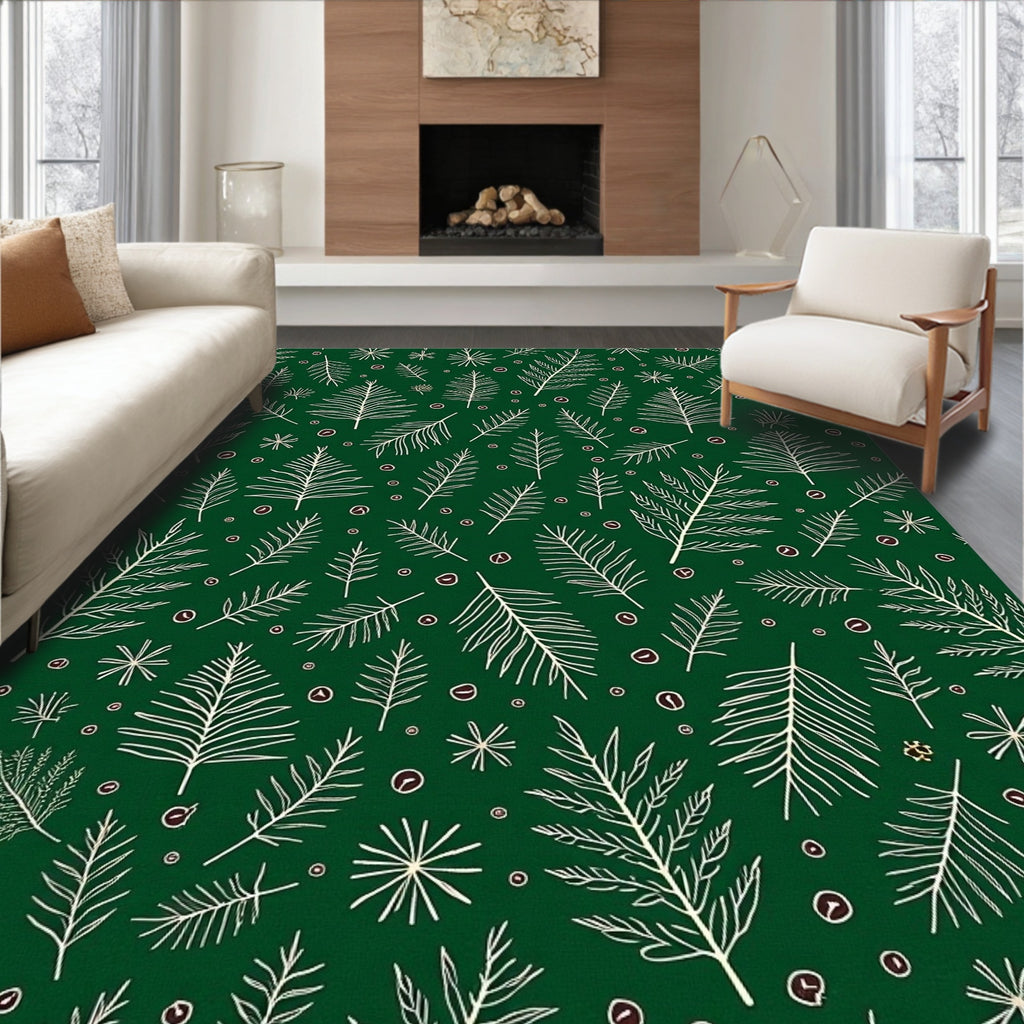Hand Drawn Pine Branch Pattern Rug