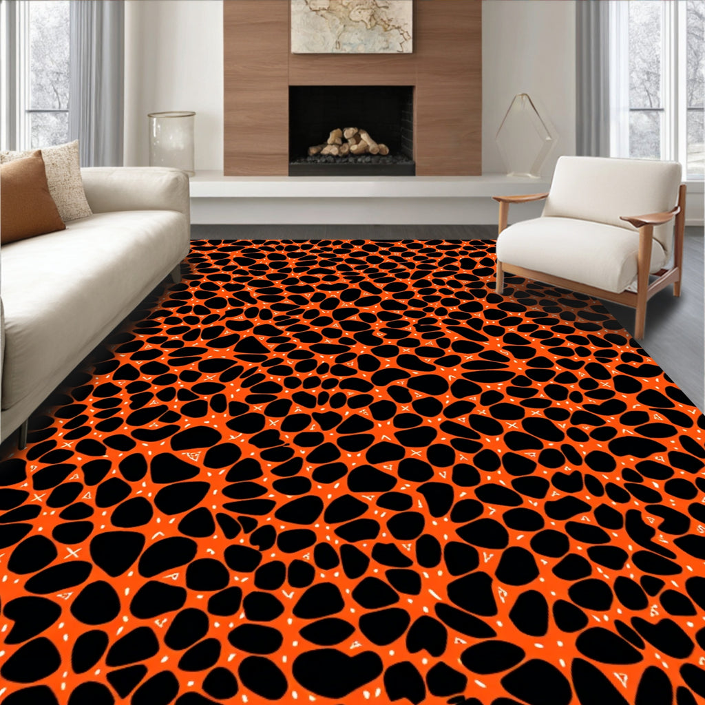 Orange Black Speckled Pebble Pattern Rug