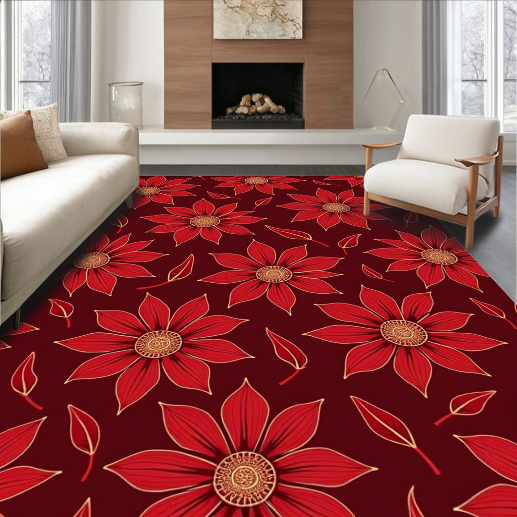 Rich Red Gold Floral Medallion Rug