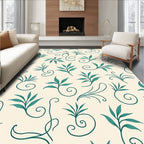 Delicate Teal Leaf Flourish Pattern Rug