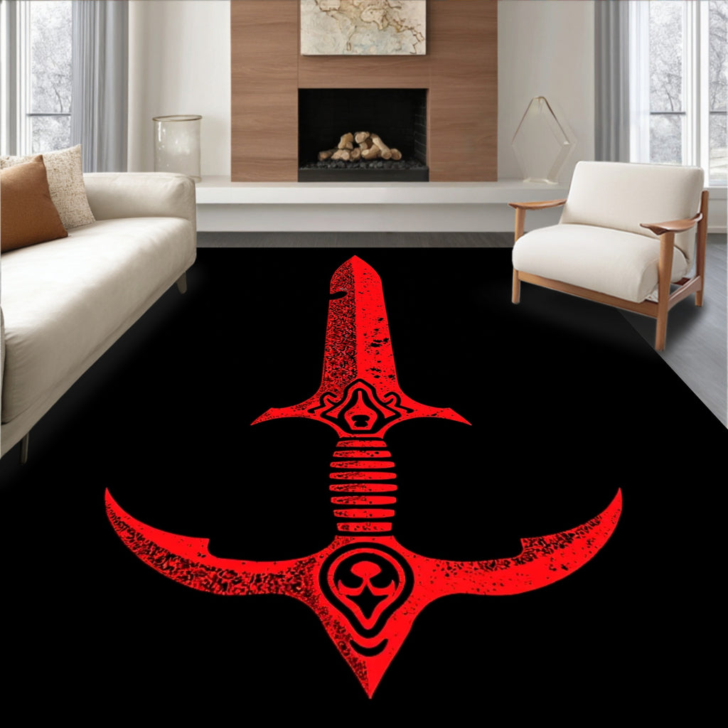 Crimson Textured Sword Armor Design Rug