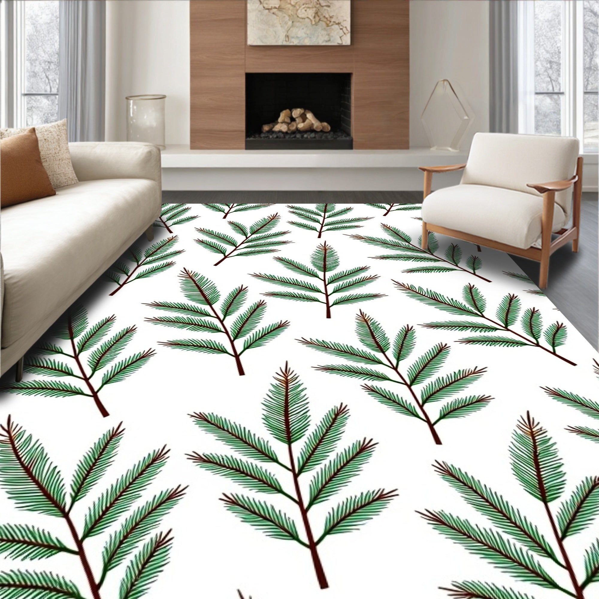 Evergreen Branch Pattern Design Rug