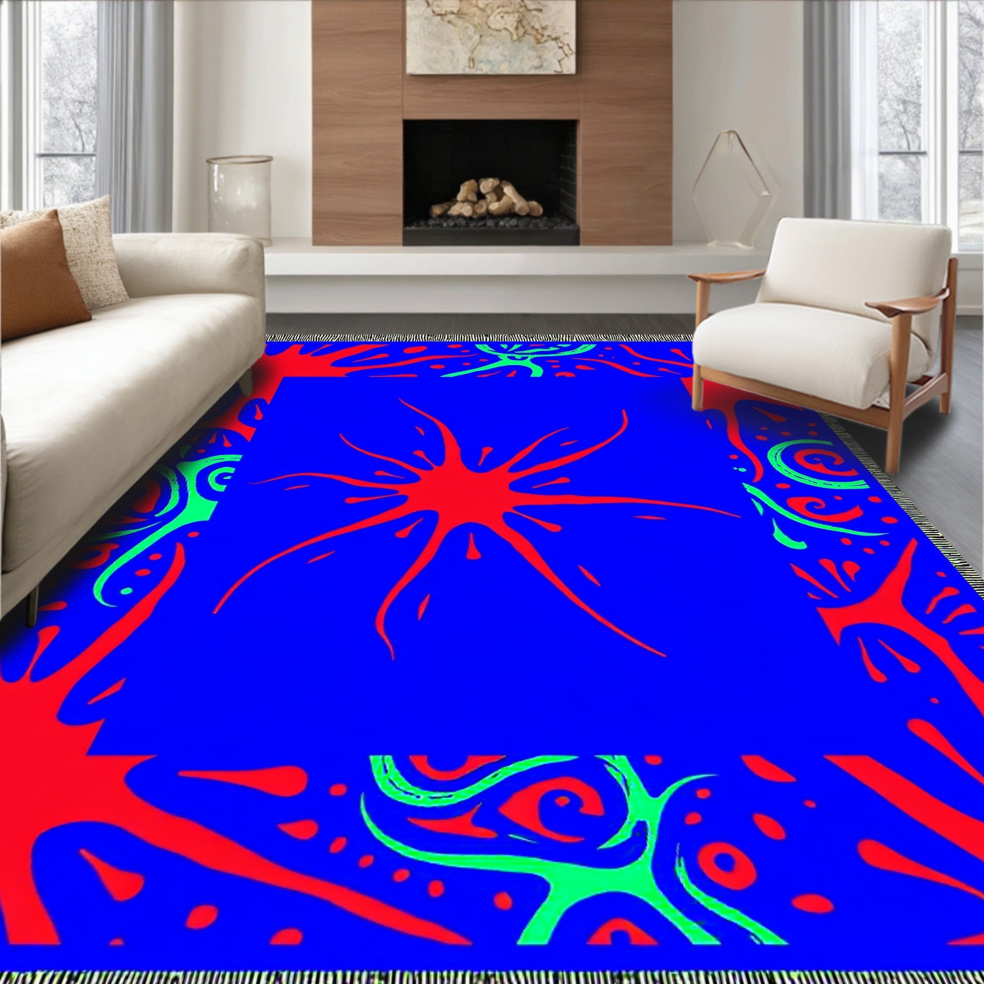 Bold Red Green Splatter Abstract Rug