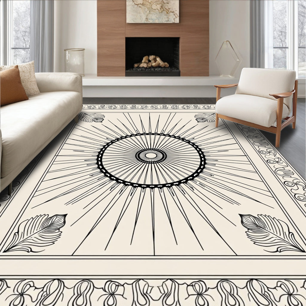 Sunburst Mandala Decorative Bordered Rug