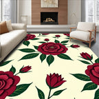Deep Red Rose Botanical Pattern Rug