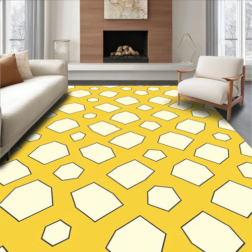 Abstract Geometric Yellow White Pattern Rug
